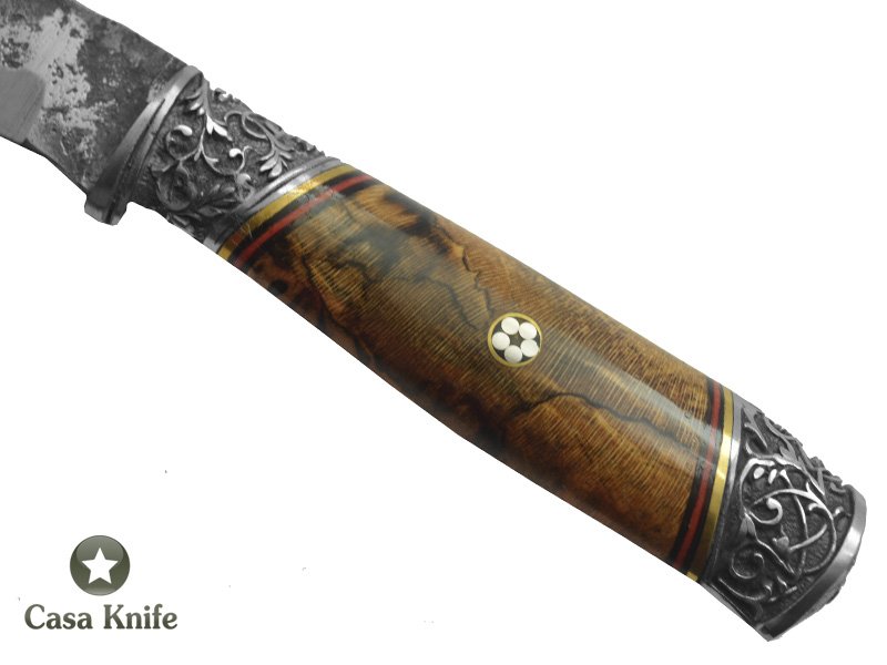 Monte Cristo faca Brut Forge para colecionador forjado em aço 5160. Empunhadura em Madeira Spaldet Platano estabilizada, 29 cm