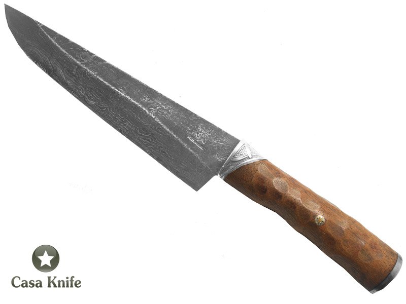 Monte Cristo Faca Cheff para colecionador em aço damasco 15N20 - 1095. Com EMPUNHADURA EM iPÉ, 31 cm