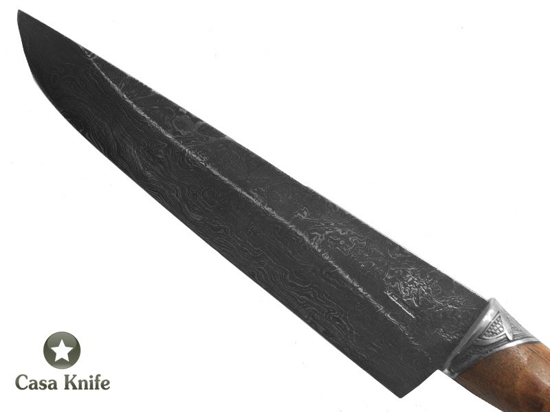 Monte Cristo Faca Cheff para colecionador em aço damasco 15N20 - 1095. Com EMPUNHADURA EM iPÉ, 31 cm