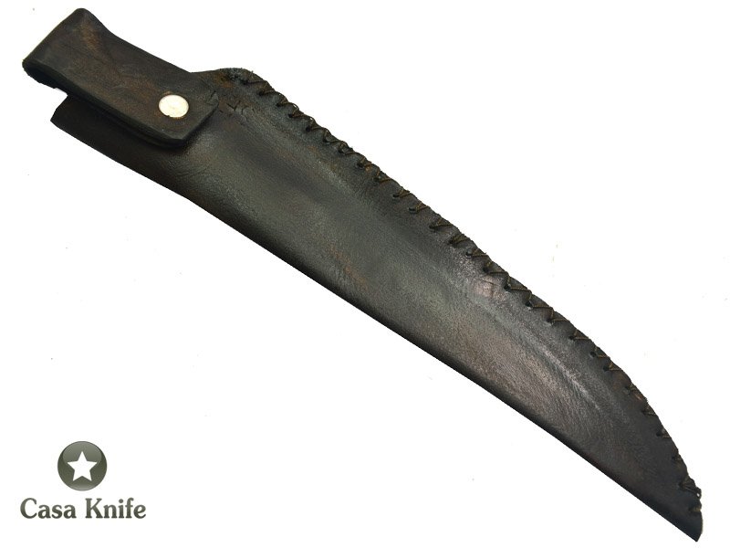 Monte Cristo Faca Cheff para colecionador em aço damasco 15N20 - 1095. Empunhadura em burl Platâno estabilizado, 31 cm