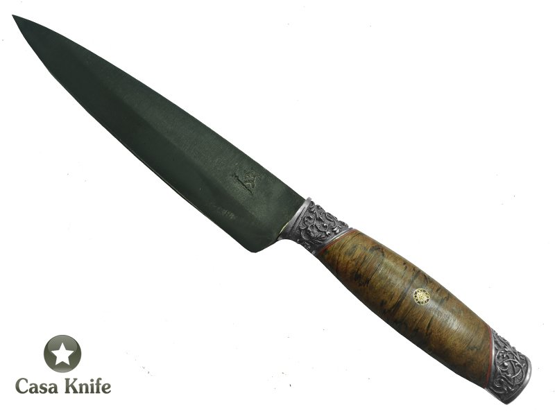 Monte Cristo Faca Cheff para colecionador forjado em aço C 75 com fosfatização. Empunhadura em jabuticaba, 31 cm