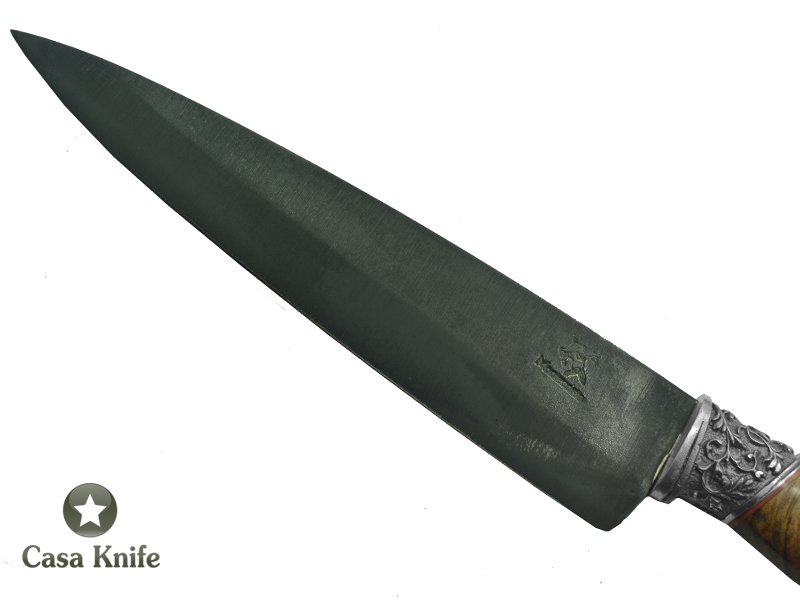 Monte Cristo Faca Cheff para colecionador forjado em aço C 75 com fosfatização. Empunhadura em jabuticaba, 31 cm