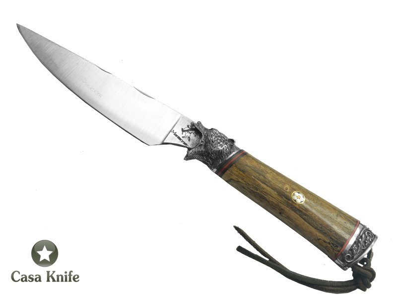 Faca para colecionador Montecristo forjada em aço inox 420. Empunhadura em Spalted Platano estabilizado, 24 cm