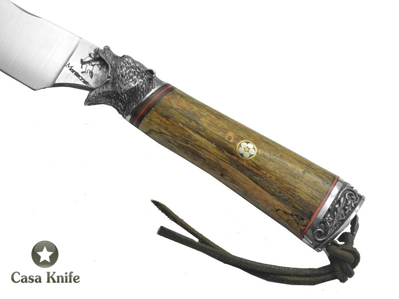 Faca para colecionador Montecristo forjada em aço inox 420. Empunhadura em Spalted Platano estabilizado, 24 cm