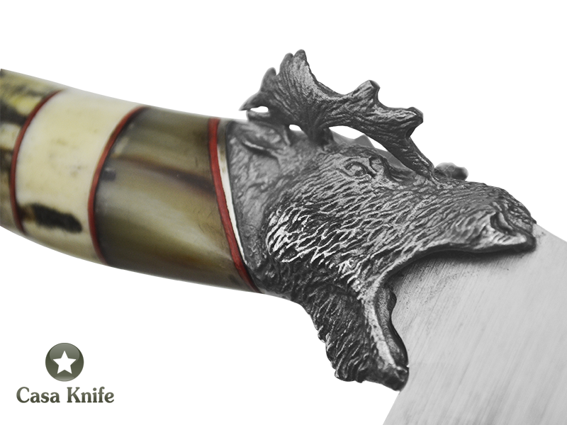 Faca para colecionador Montecristo forjado em aço inox 420. Empunhadura em Chifre Cervo e Boi, 26 cm