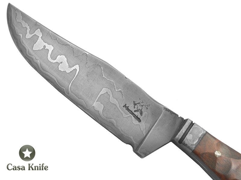 Monte Cristo Faca Integral para colecionador forjada em aço damasco, com empunhadura em Jacaranda Violeta, 22 cm