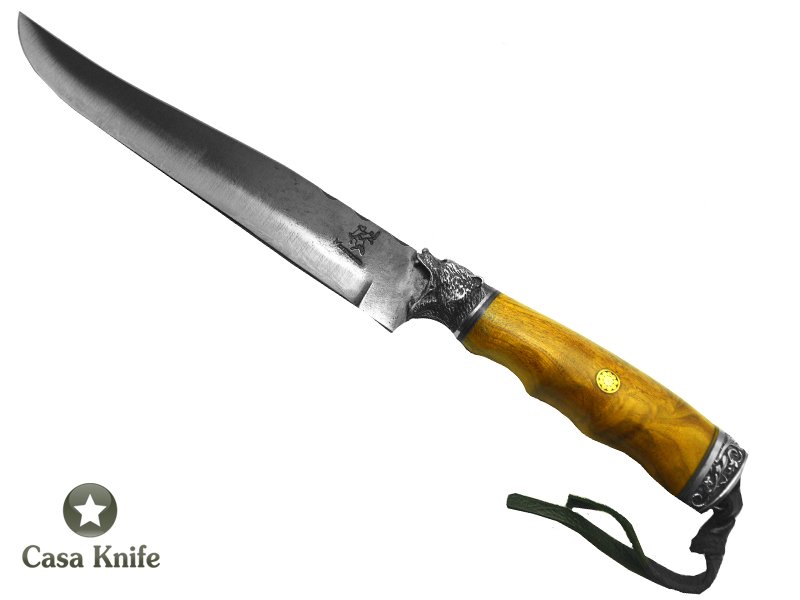 Monte Cristo Faca para Churrasco para colecionador forjada em aço 1070, com empunhadura em Radica de Teca , 31 cm