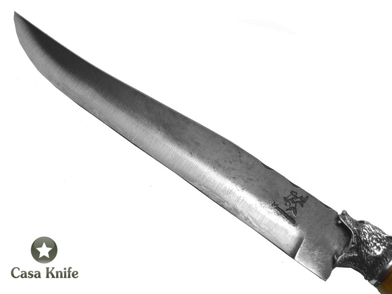 Monte Cristo Faca para Churrasco para colecionador forjada em aço 1070, com empunhadura em Radica de Teca , 31 cm