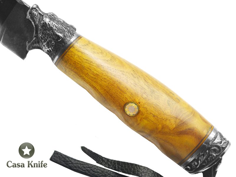 Monte Cristo Faca para Churrasco para colecionador forjada em aço 1070, com empunhadura em Radica de Teca , 31 cm