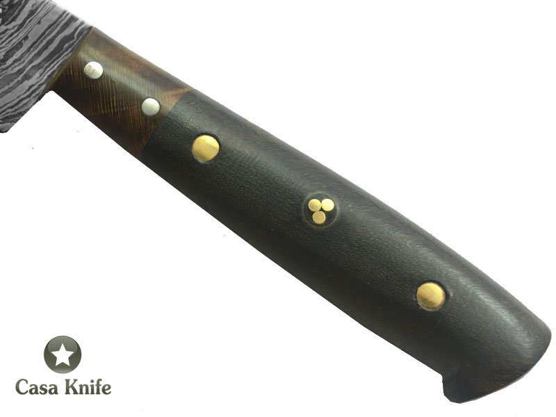 Monte Cristo Faca para churrasco para colecionador forjada em aço damasco, com empunhadura em Rádica de Roseira e Madeira estabilizada, 30 cm