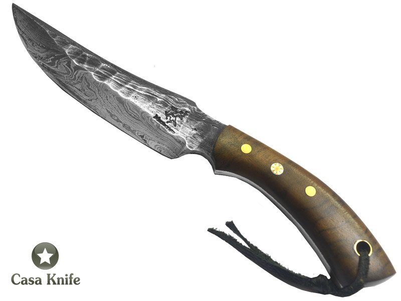 Monte Cristo Faca para colecionador em aço damasco 15N20 - 1095. Com empunhadura em Rádica Ibúia, 23 cm