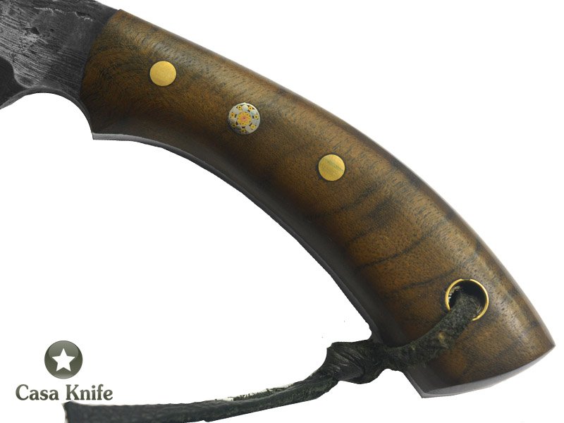 Monte Cristo Faca para colecionador em aço damasco 15N20 - 1095. Com empunhadura em Rádica Ibúia, 23 cm