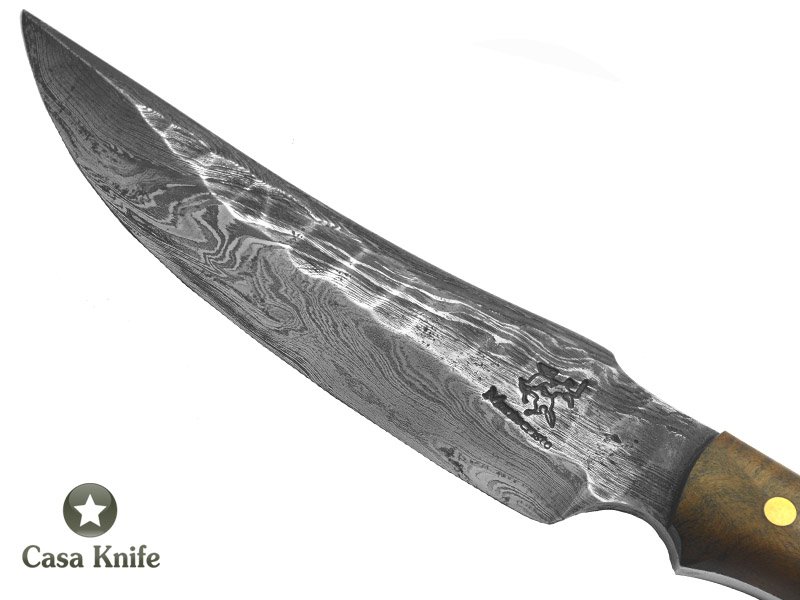 Monte Cristo Faca para colecionador em aço damasco 15N20 - 1095. Com empunhadura em Rádica Ibúia, 23 cm