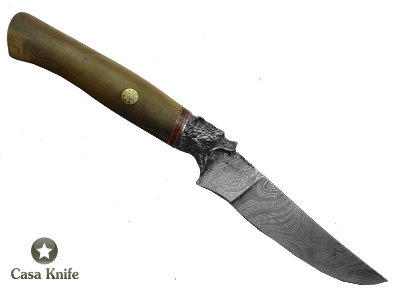 Monte Cristo Faca para colecionador forjada em damasco, empunhadura em Radica de Pintagueira, 23 cm