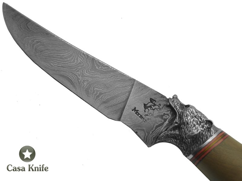 Monte Cristo Faca para colecionador forjada em damasco, empunhadura em Radica de Pintagueira, 23 cm