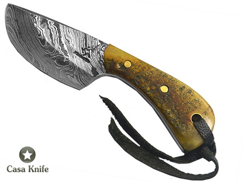Monte Cristo Faca Skinner para colecionador forjado em aço damasco 15N20 - 1095, Com empunhadura em Chifre de Carneiro, 17 cm