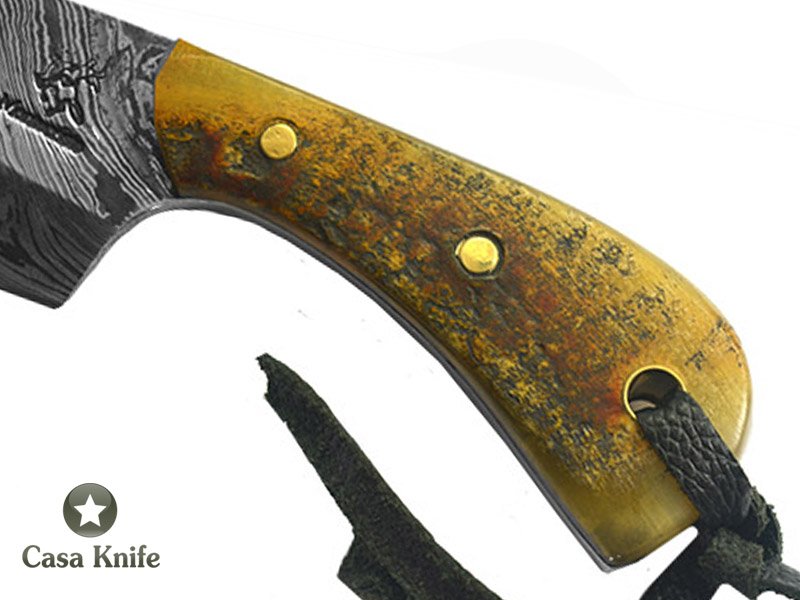 Monte Cristo Faca Skinner para colecionador forjado em aço damasco 15N20 - 1095, Com empunhadura em Chifre de Carneiro, 17 cm