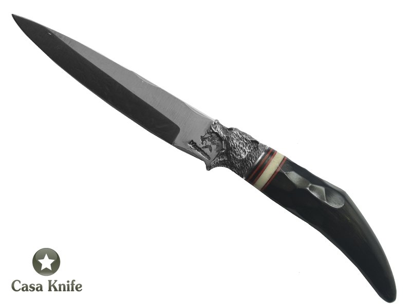Monte Cristo Faca para colecionador forjado em aço inox 420, empunhadura em Chifre de Boi com espaçadores em Cervo e Resina, 24 cm