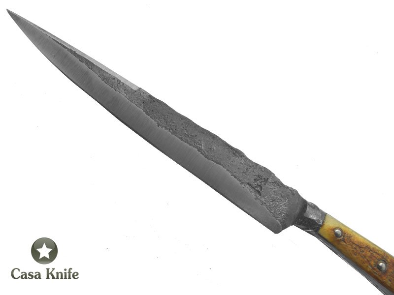 Montecristo faca Brüt Forge integral para colecionador em aço carbono com empunhadura em Chifre de Carneiro, 42 cm