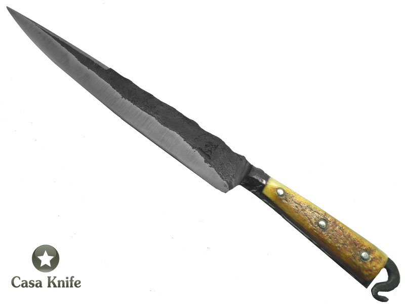 Montecristo faca Brüt Forge integral para colecionador em aço carbono com empunhadura em Chifre de Carneiro, 42 cm
