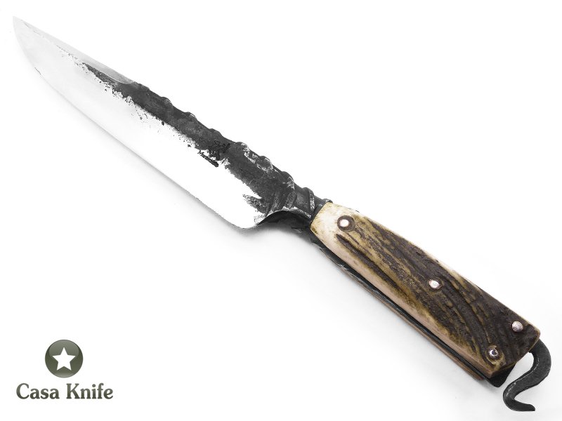 Montecristo faca Brute Forge para colecionador em aço carbono com empunhadura em chifre de cervo 34 cm