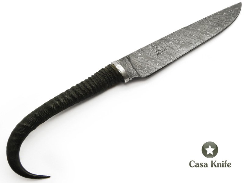 Montecristo Faca em aço damasco para colecionador, com empunhadura em chifre de camurça 31 cm