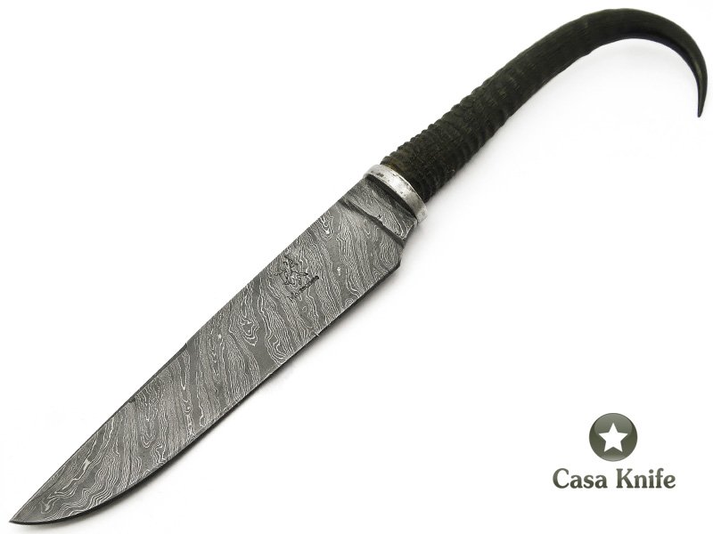 Montecristo Faca em aço damasco para colecionador, com empunhadura em chifre de camurça 31 cm