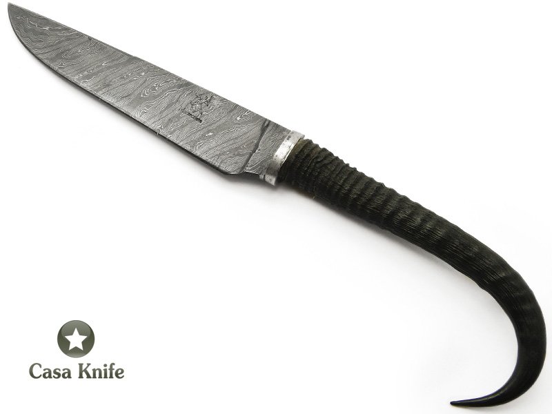 Montecristo Faca em aço damasco para colecionador, com empunhadura em chifre de camurça 31 cm