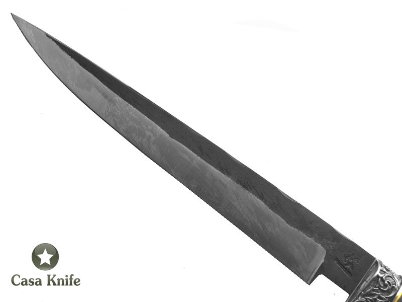 Montecristo faca Javalizeira para colecionador forjada em aço C 75. Empunhadura em Ebuia, 42 cm