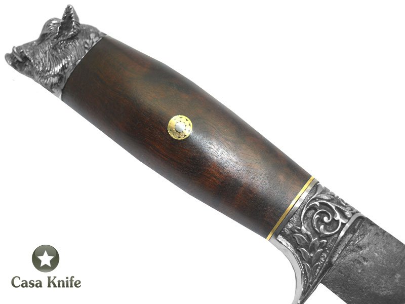 Montecristo faca Javalizeira para colecionador forjada em aço C 75. Empunhadura em Ebuia, 42 cm