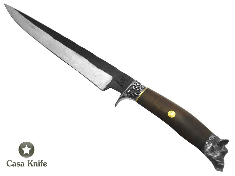 Montecristo faca Javalizeira para colecionador forjada em aço C 75. Empunhadura em Ebuia, 42 cm