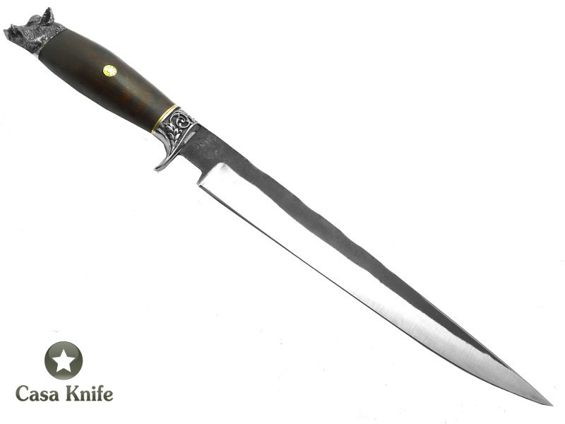 Montecristo faca Javalizeira para colecionador forjada em aço C 75. Empunhadura em Ebuia, 42 cm
