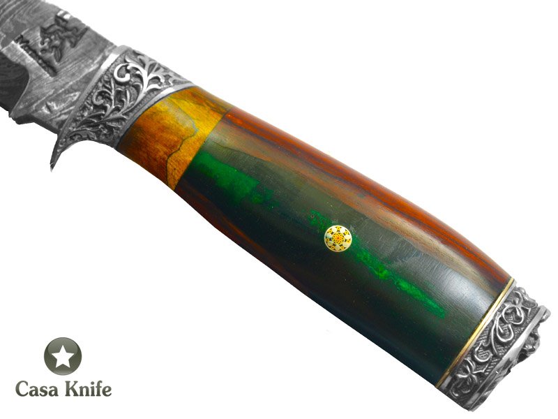 Montecristo Faca para churrasco para colecionador forjada em aço damasco escalavrado. Empunhadura em Jacaranda Bahia, 29 cm