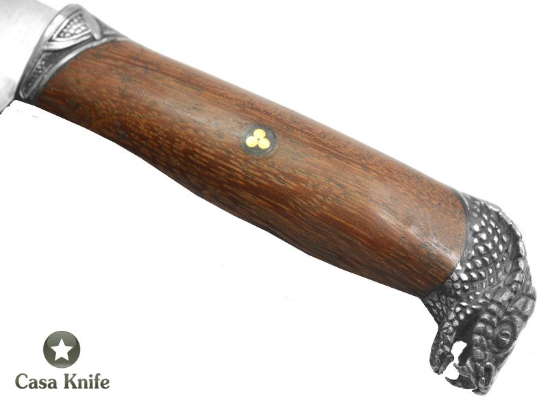 Montecristo faca Santoku para colecionador forjada em aço SAN MAI , Empunhadura em Jacaranda Banhia, 29 cm