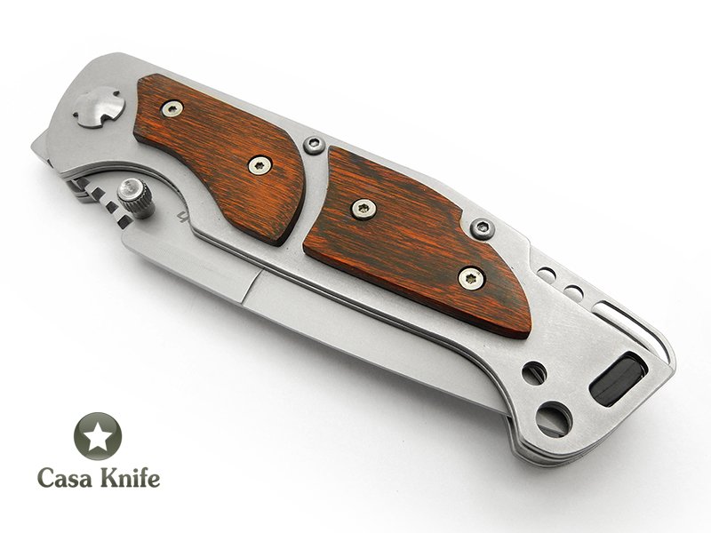 Mtech canivete em aço inoxidável com empunhadura em madeira 23 cm