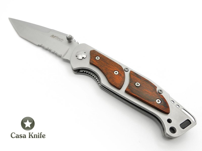 Mtech canivete em aço inoxidável com empunhadura em madeira 23 cm