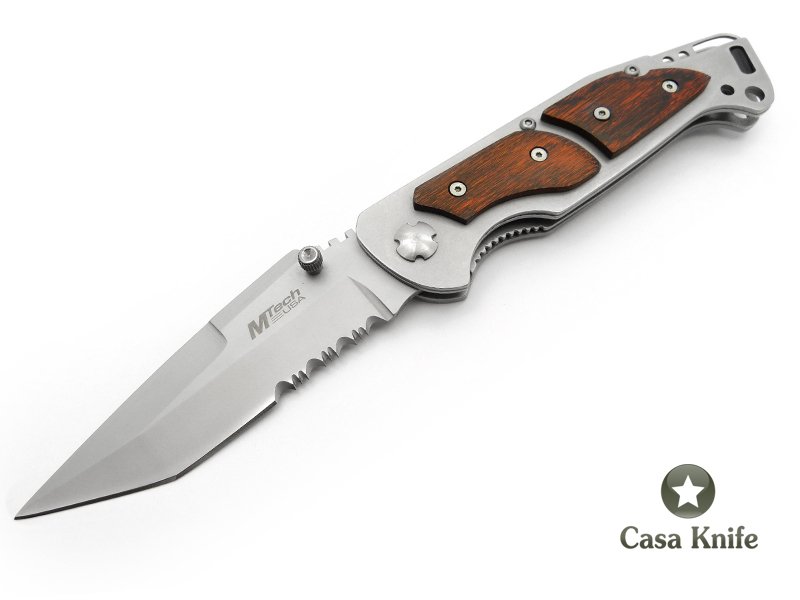 Mtech canivete em aço inoxidável com empunhadura em madeira 23 cm