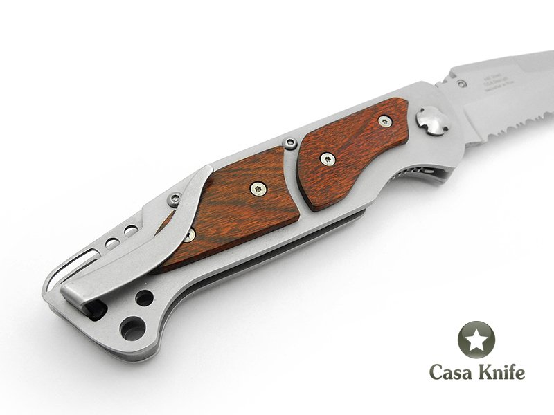 Mtech canivete em aço inoxidável com empunhadura em madeira 23 cm