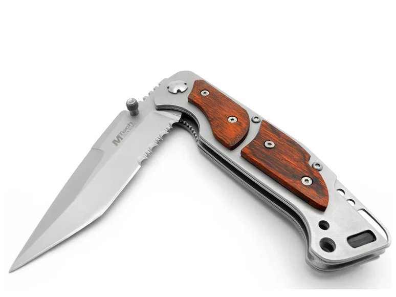 Mtech canivete em aço inoxidável com empunhadura em madeira 23 cm
