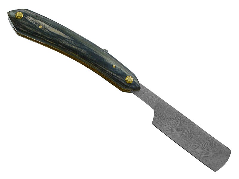 Navalha para colecionador em aço damasco. Empunhadura em pakawood, 23 cm