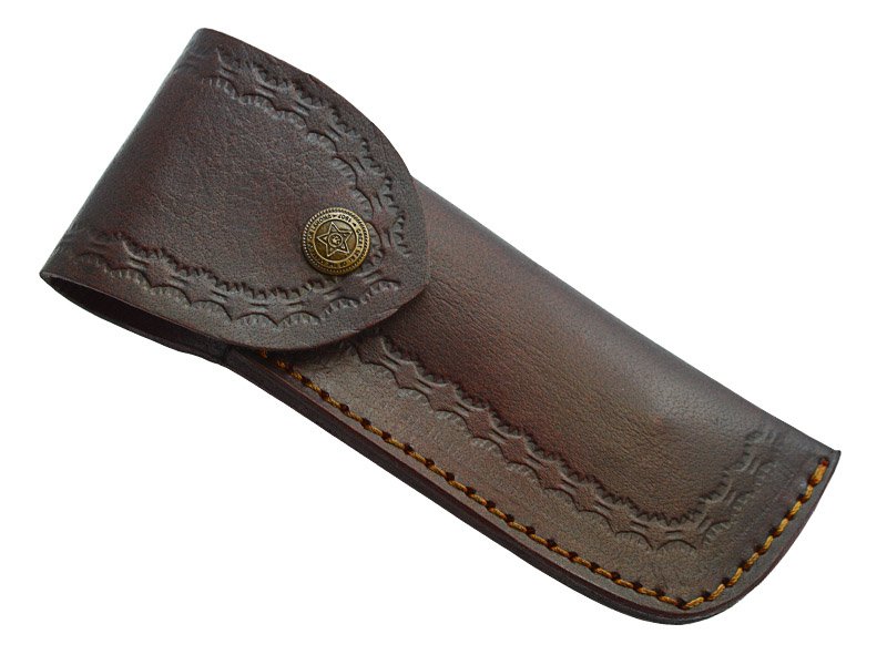 Navalha para colecionador em aço damasco. Empunhadura em rádica de roseira, 25 cm