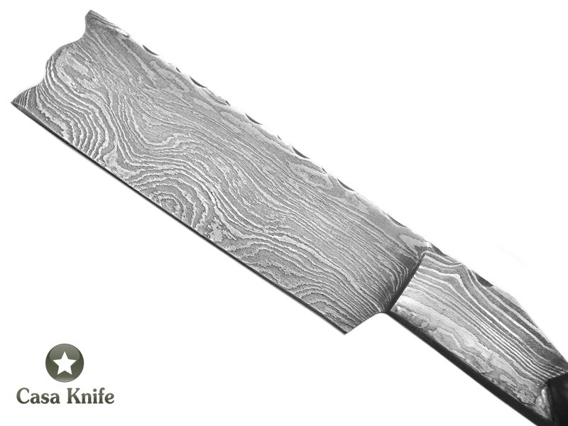 Navalha para colecionador em aço damasco com empunhadura em chifre de búfalo 24 cm