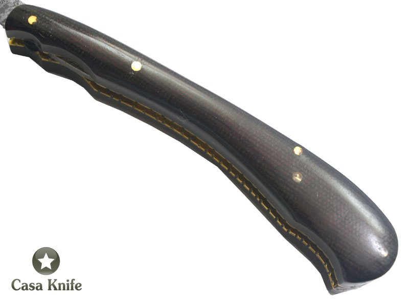 Navalha para colecionador forjada em aço damasco , com empunhadura em micarta, 24 cm