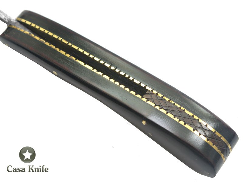 Navalha para colecionador forjada em aço damasco , com empunhadura em micarta, 24 cm