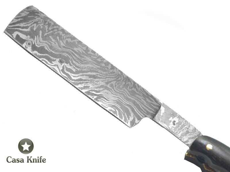 Navalha para colecionador forjada em aço damasco , com empunhadura em micarta, 24 cm