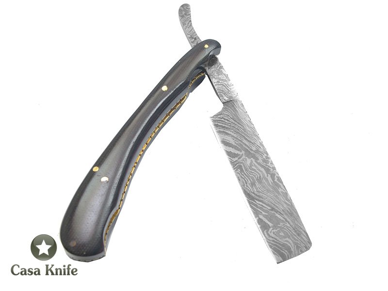 Navalha para colecionador forjada em aço damasco , com empunhadura em micarta, 24 cm