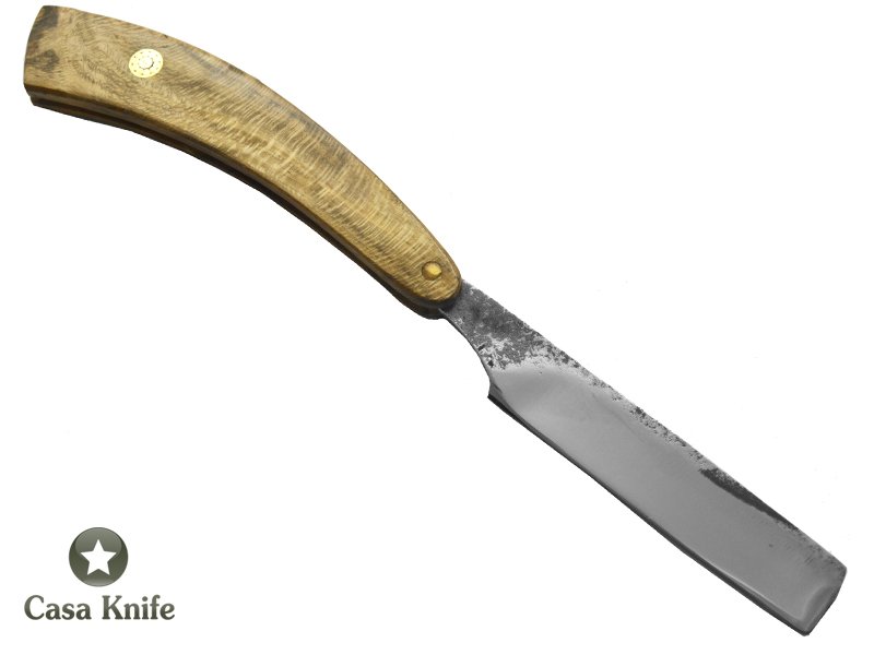 Navalha para colecionador forjada em aço 5160, Empunhadura em madeira de Nogueira, 22 cm