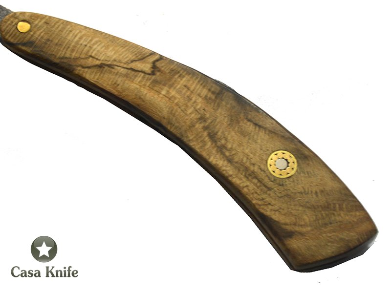 Navalha para colecionador forjada em aço 5160, Empunhadura em madeira de Nogueira, 22 cm