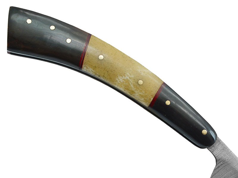 Navalha para colecionador forjada em aço damasco. Empunhadura em osso de boi e chifre de búfalo, 24 cm