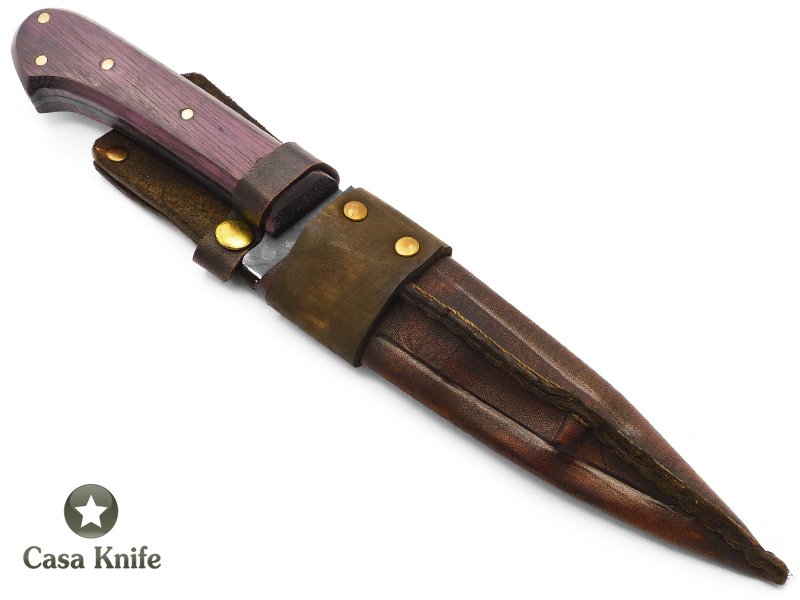 Sabre faca Bowie para colecionador em aço 1080 com empunhadura em ipê roxo 30 cm